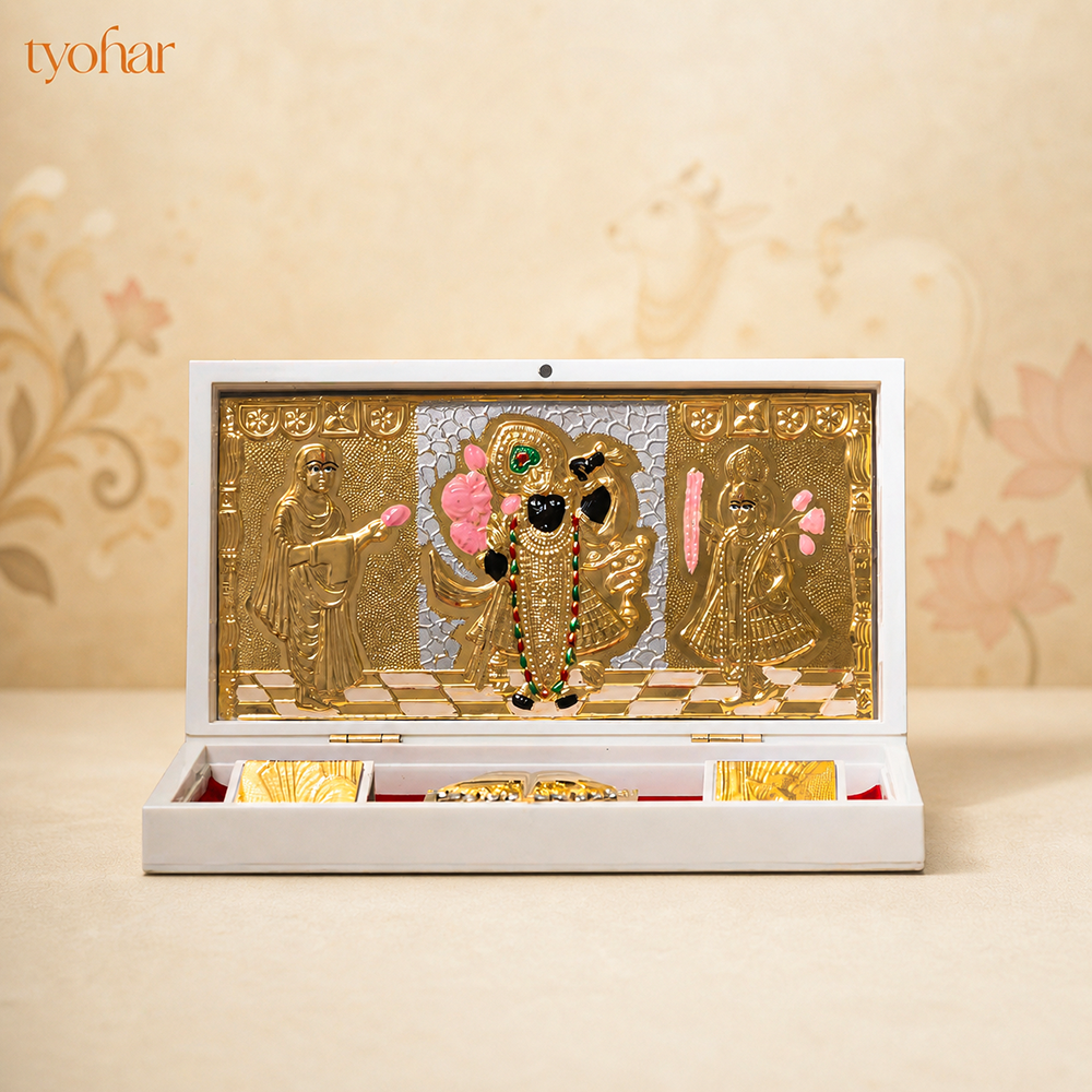 Shreenathji & Radha Krishna Pocket Temple | Pure Gold Plated