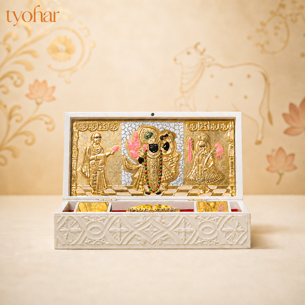 Shreenathji & Radha Krishna Pocket Temple | Pure Gold Plated