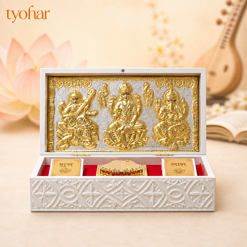 Shree Ganesh Lakshmi Saraswati Pocket Temple | Pure Gold Plated