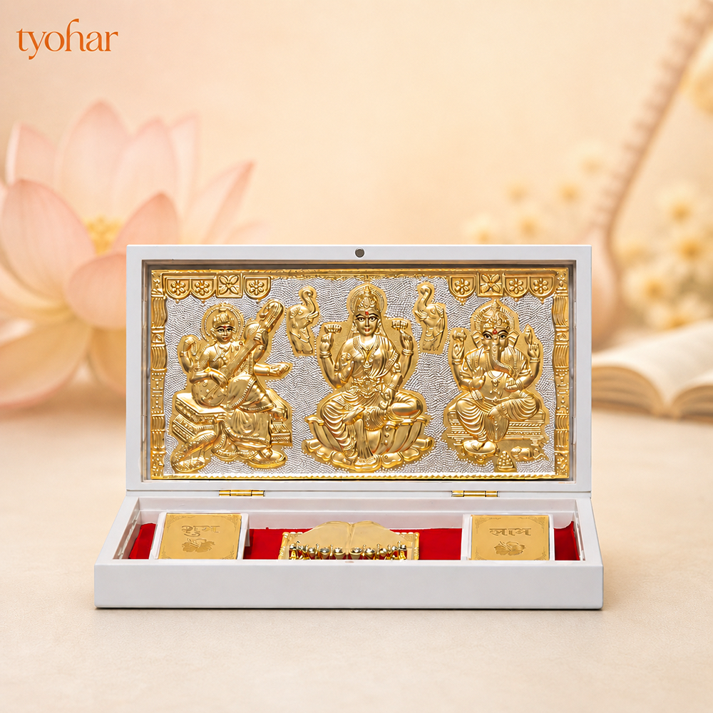 Shree Ganesh Lakshmi Saraswati Pocket Temple | Pure Gold Plated