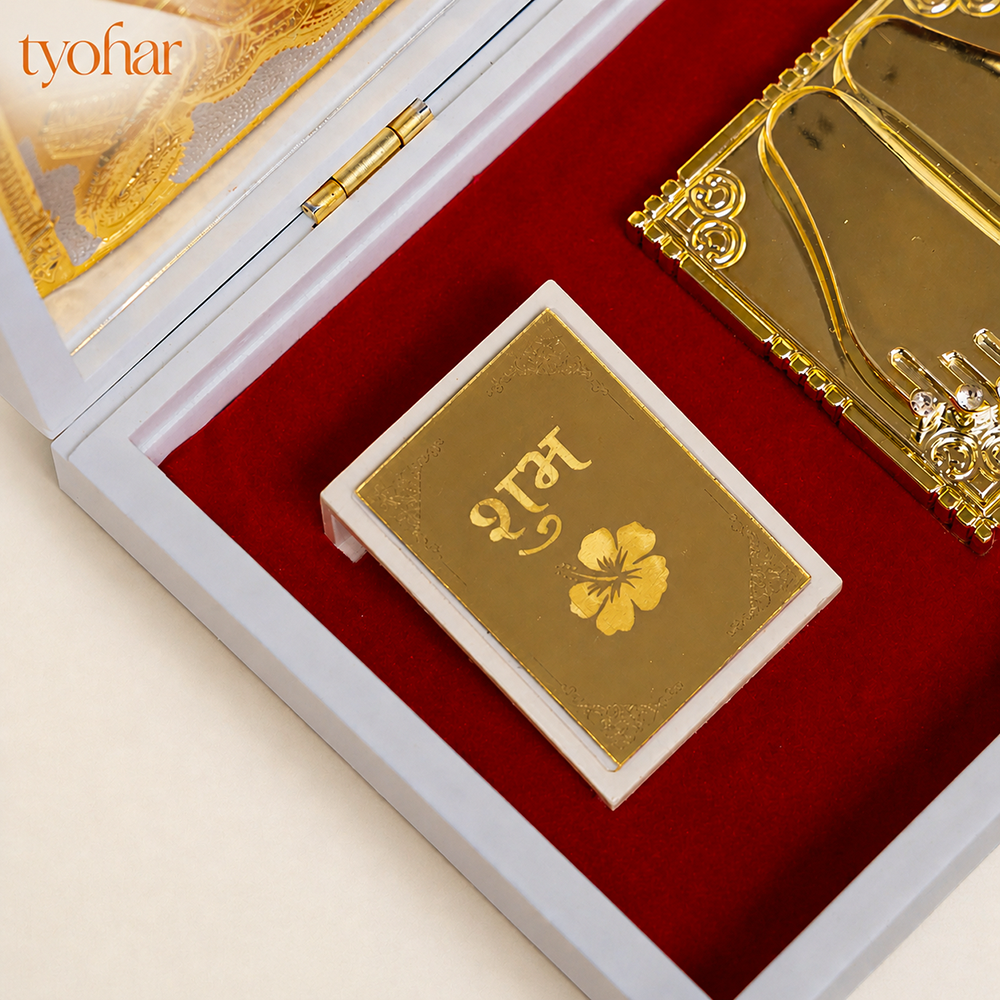 Shree Ganesh Lakshmi Saraswati Pocket Temple | Pure Gold Plated