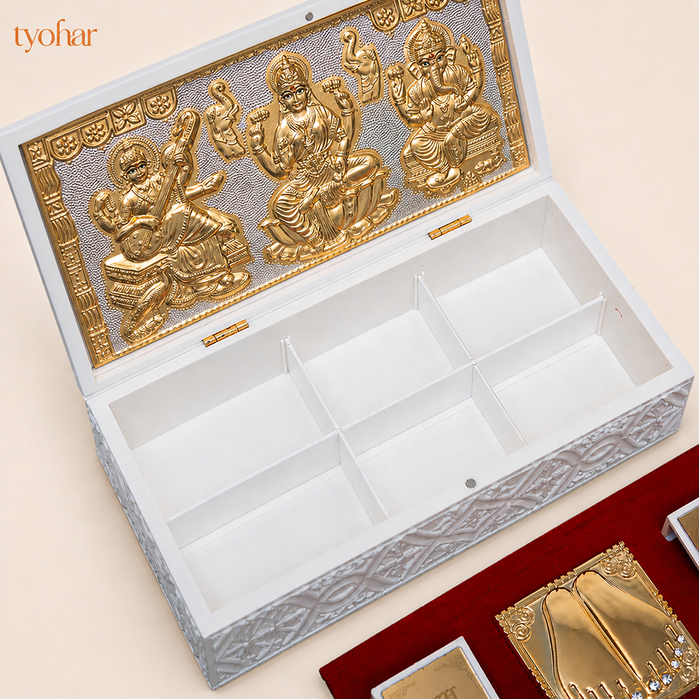 Shree Ganesh Lakshmi Saraswati Pocket Temple | Pure Gold Plated