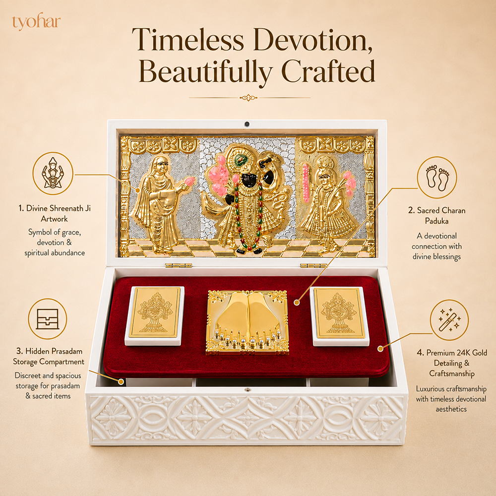 Shreenathji & Radha Krishna Pocket Temple | Pure Gold Plated