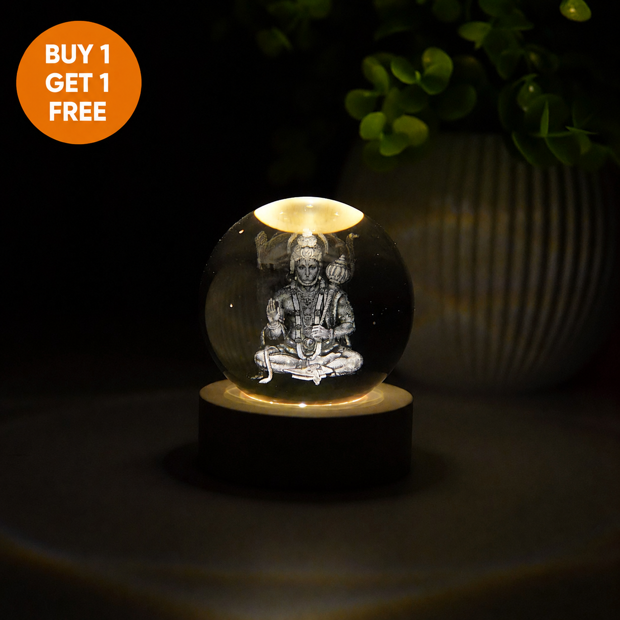 Divine Crystal Lamp – Laser Engraved God Night Light | Wooden LED Base