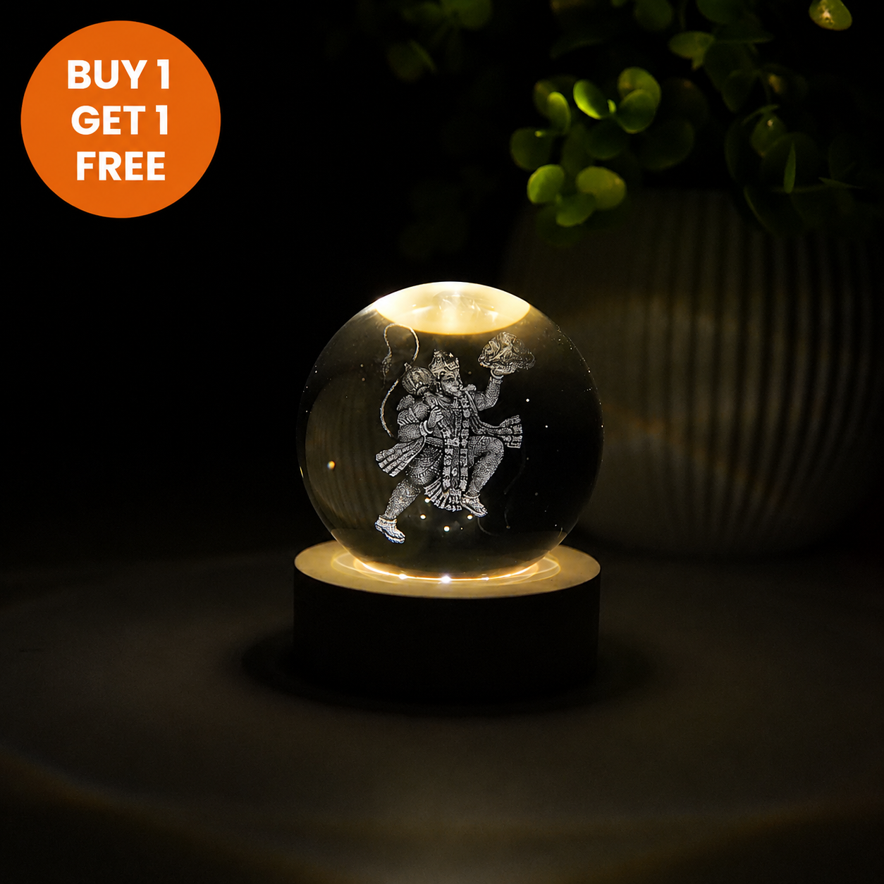 Divine Crystal Lamp – Laser Engraved God Night Light | Wooden LED Base