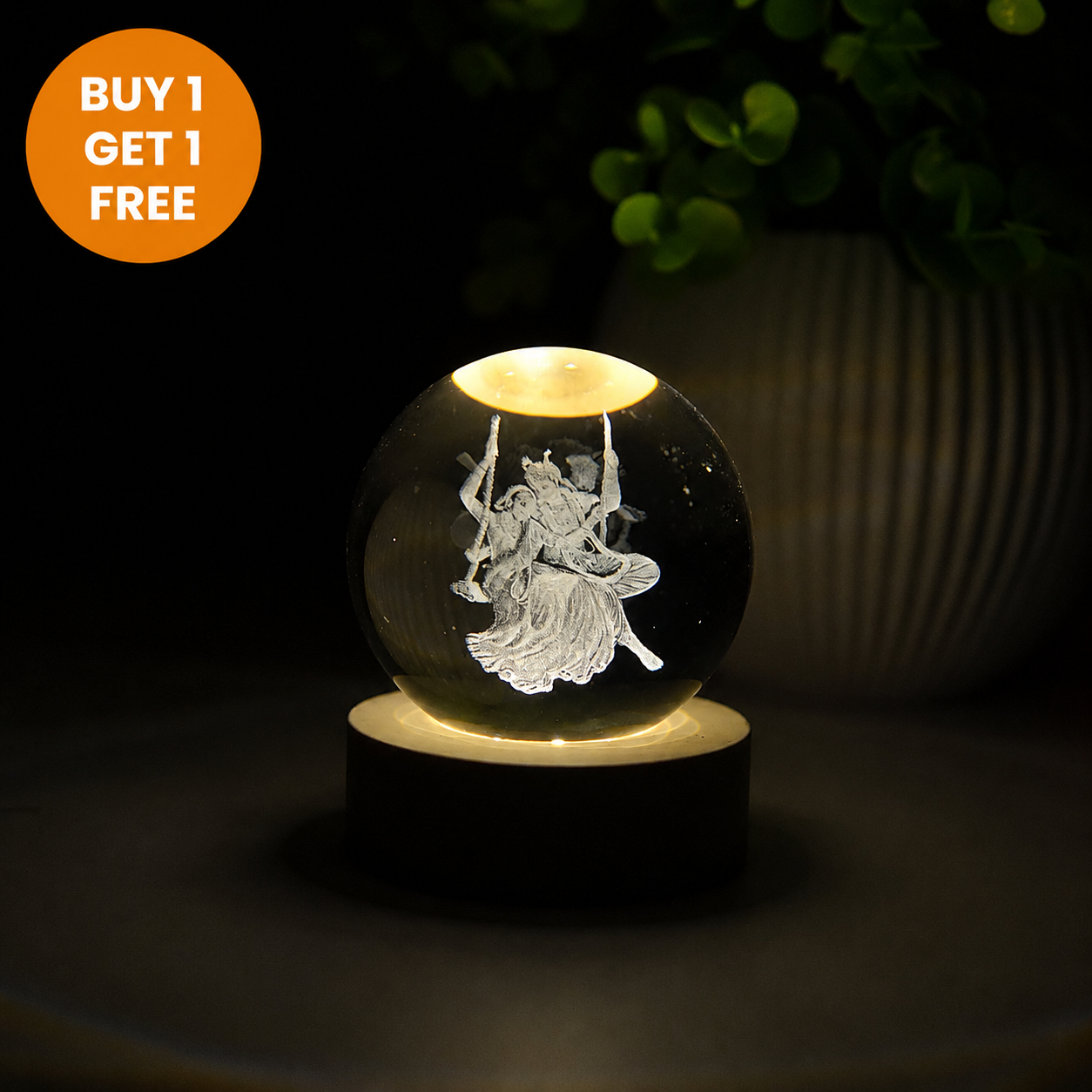 Divine Crystal Lamp – Laser Engraved God Night Light | Wooden LED Base