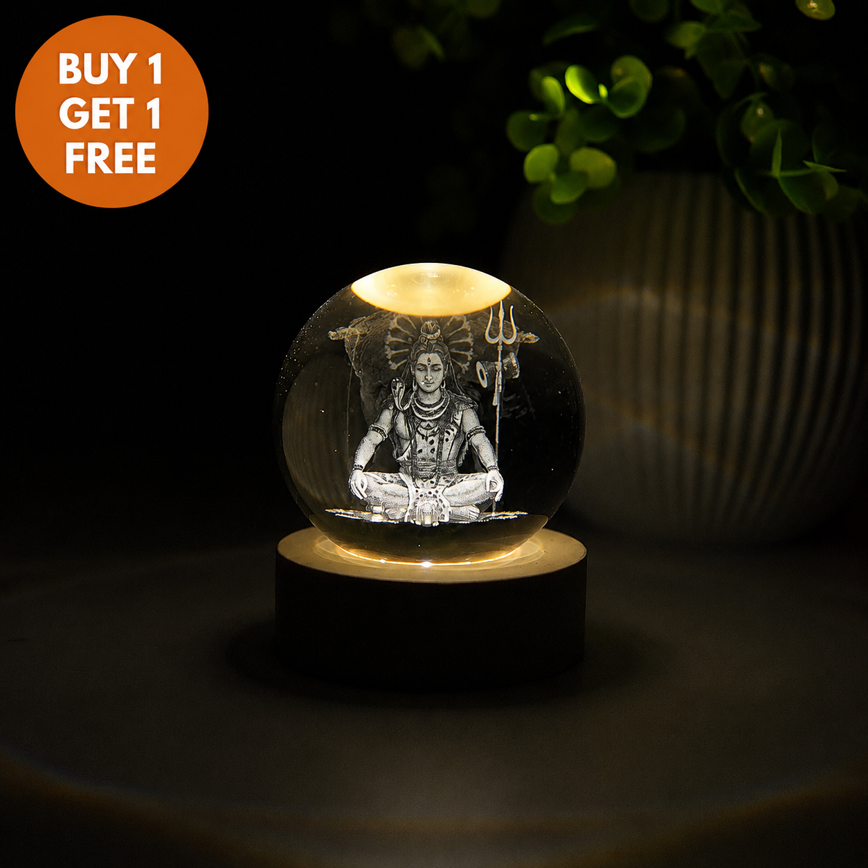 Divine Crystal Lamp – Laser Engraved God Night Light | Wooden LED Base