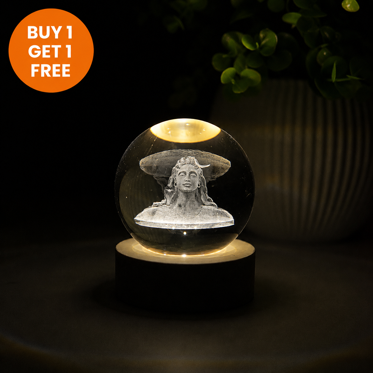 Divine Crystal Lamp – Laser Engraved God Night Light | Wooden LED Base