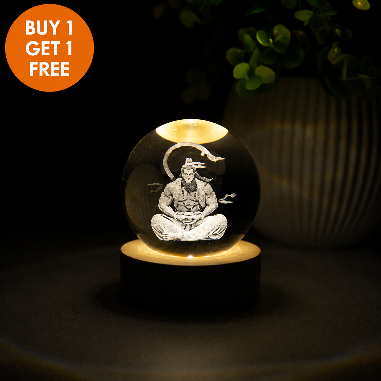 Divine Crystal Lamp – Laser Engraved God Night Light | Wooden LED Base