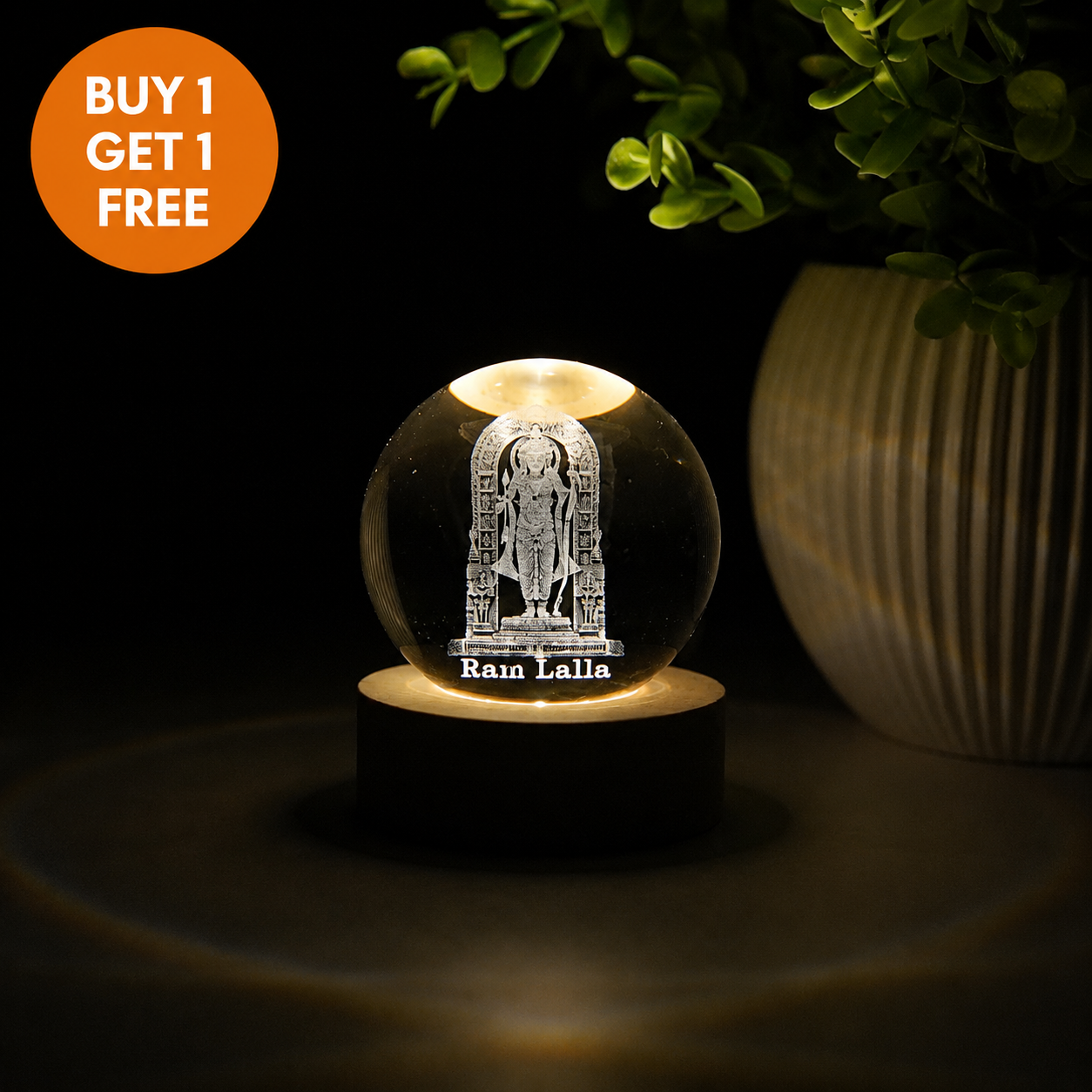 Divine Crystal Lamp – Laser Engraved God Night Light | Wooden LED Base