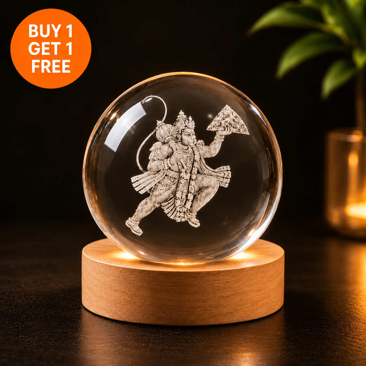 Divine Crystal Lamp – Laser Engraved God Night Light | Wooden LED Base