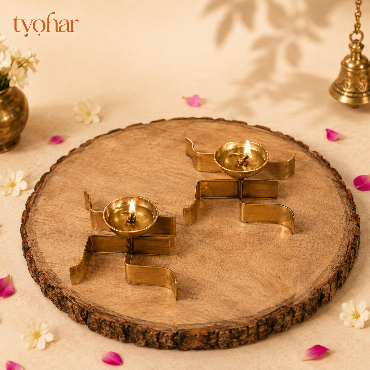 Brass Swastika Symbol Diyas (Set of 2)