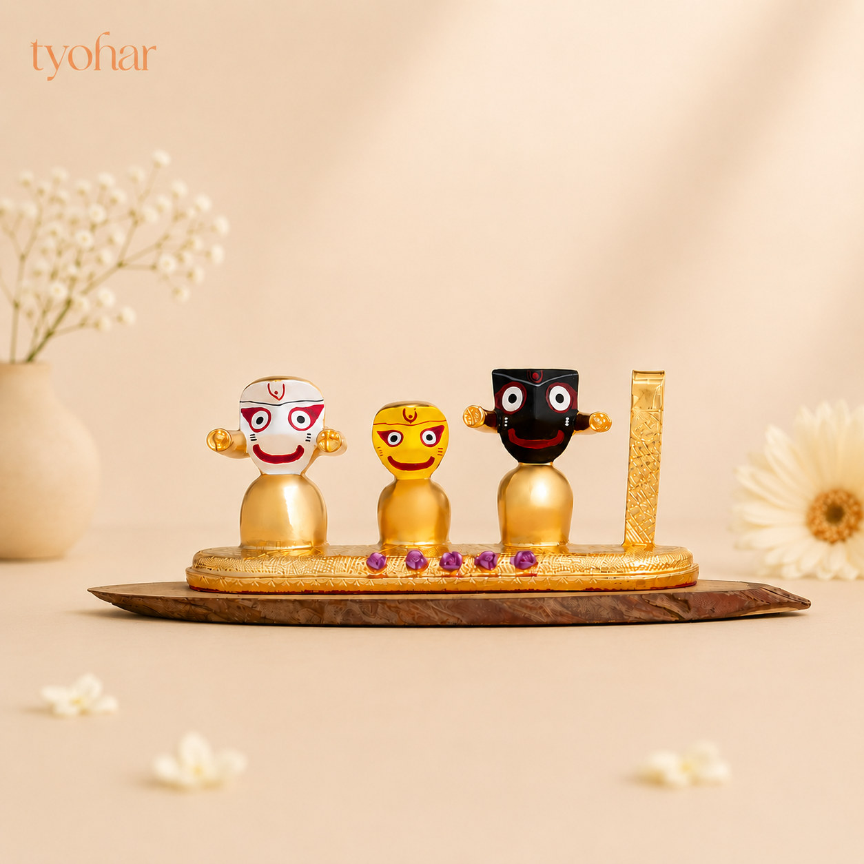 Lord Jagannath, Subhadra, Balabhadra Murti Set | Gold Plated