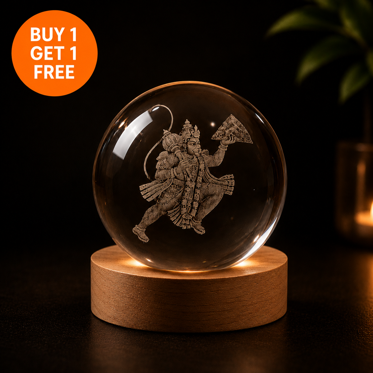 Divine 3D Crystal Lamp – Laser Engraved God Idol Night Light with Wooden LED Base