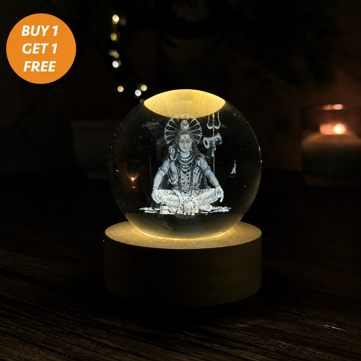 Divine 3D Crystal Lamp – Laser Engraved God Idol Night Light with Wooden LED Base