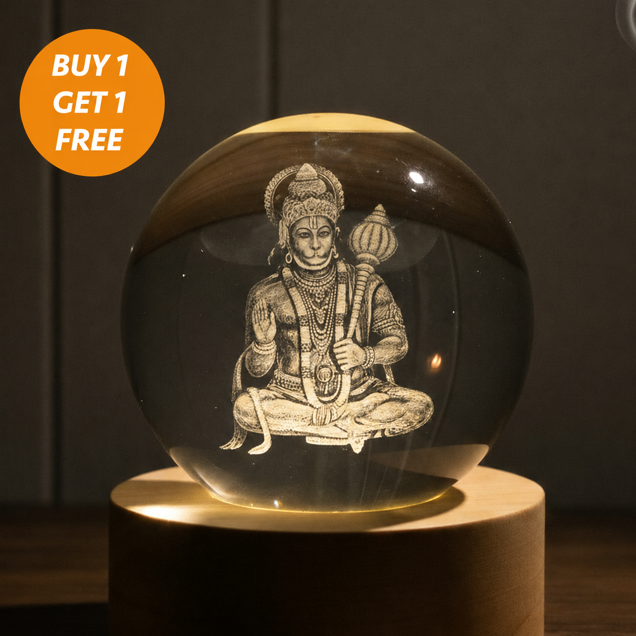 Divine 3D Crystal Lamp – Laser Engraved God Idol Night Light with Wooden LED Base
