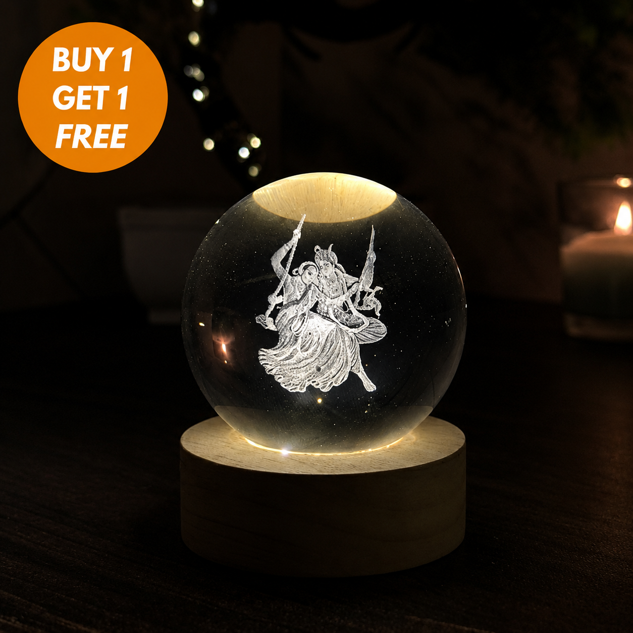 Divine 3D Crystal Lamp – Laser Engraved God Idol Night Light with Wooden LED Base