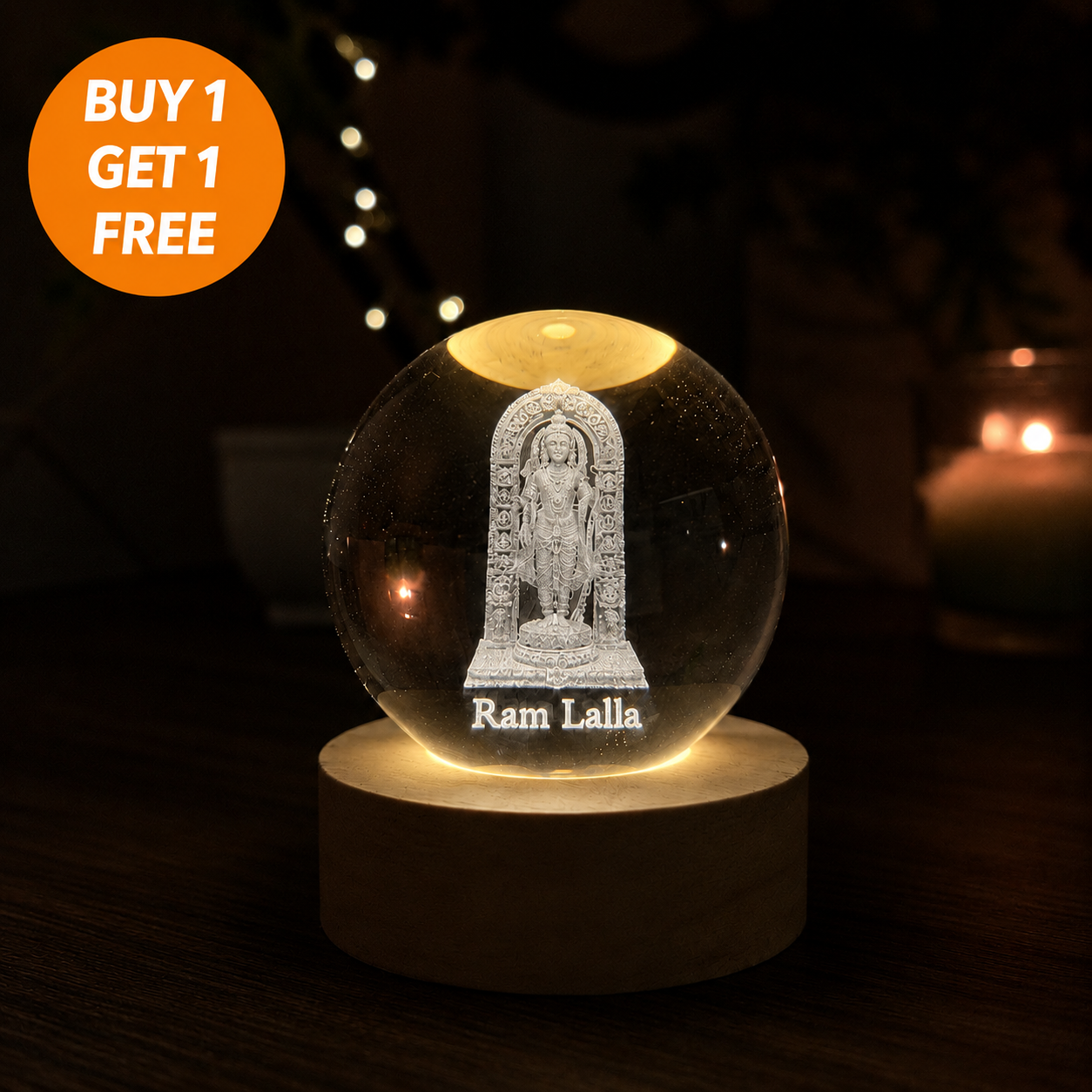 Divine 3D Crystal Lamp – Laser Engraved God Idol Night Light with Wooden LED Base