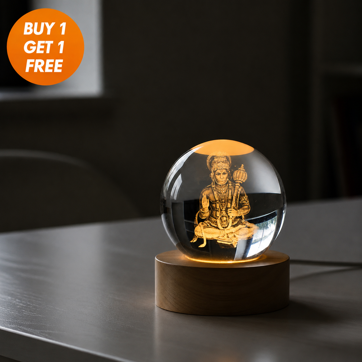 Divine 3D Crystal Lamp – Laser Engraved God Idol Night Light with Wooden LED Base