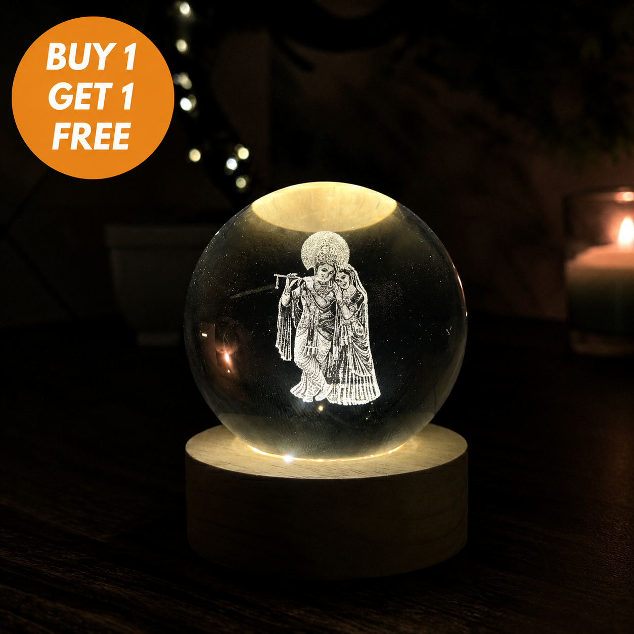 Divine 3D Crystal Lamp – Laser Engraved God Idol Night Light with Wooden LED Base