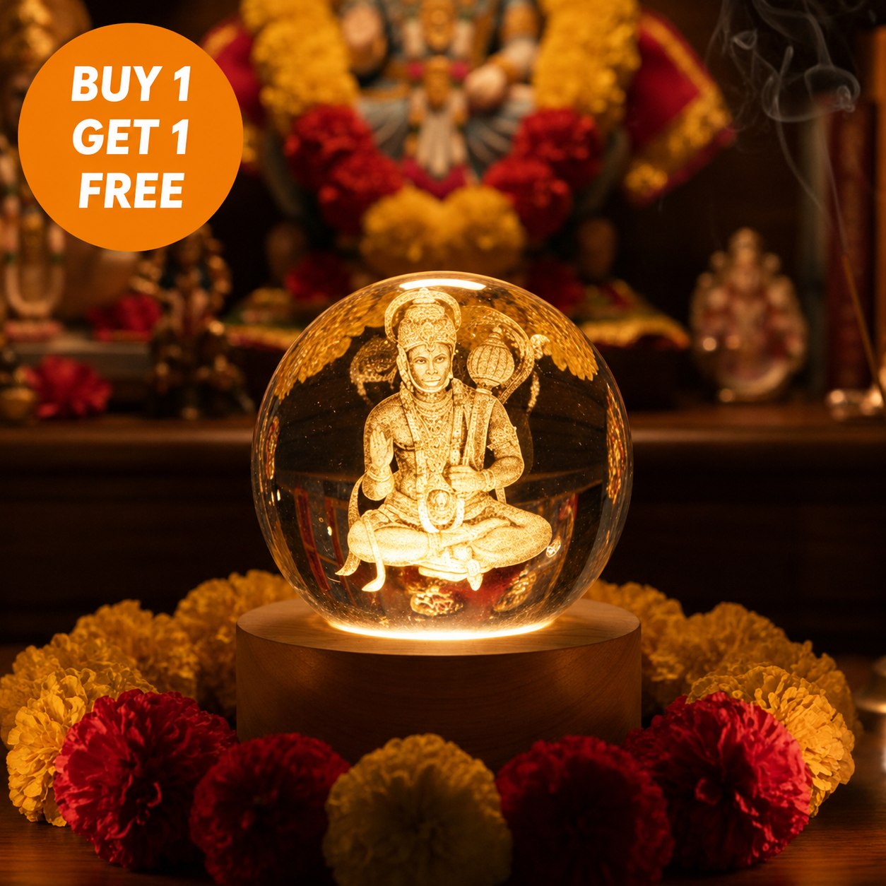 Divine 3D Crystal Lamp – Laser Engraved God Idol Night Light with Wooden LED Base