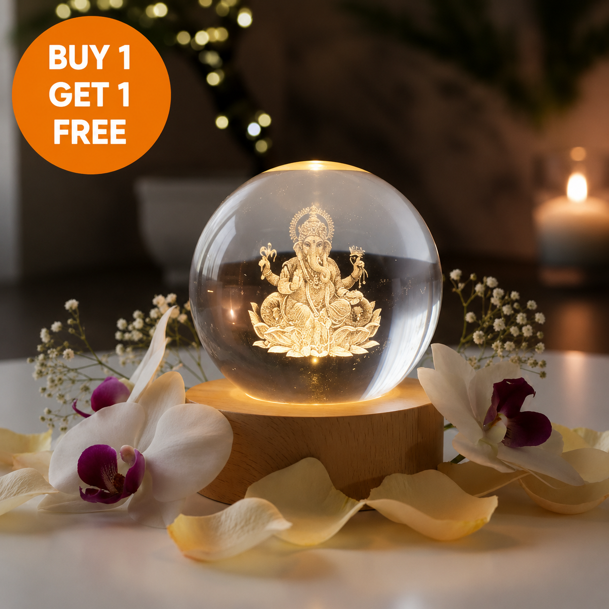 Divine 3D Crystal Lamp – Laser Engraved God Idol Night Light with Wooden LED Base