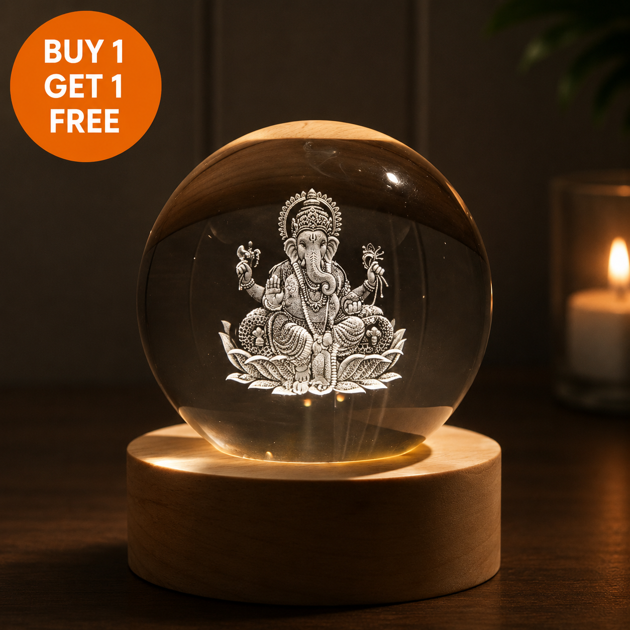 Divine 3D Crystal Lamp – Laser Engraved God Idol Night Light with Wooden LED Base