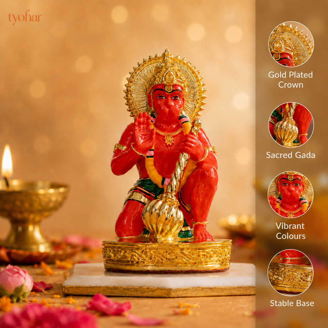 Bajrangbali Sinduri Hanuman Murti - Pure 24K Gold Plated