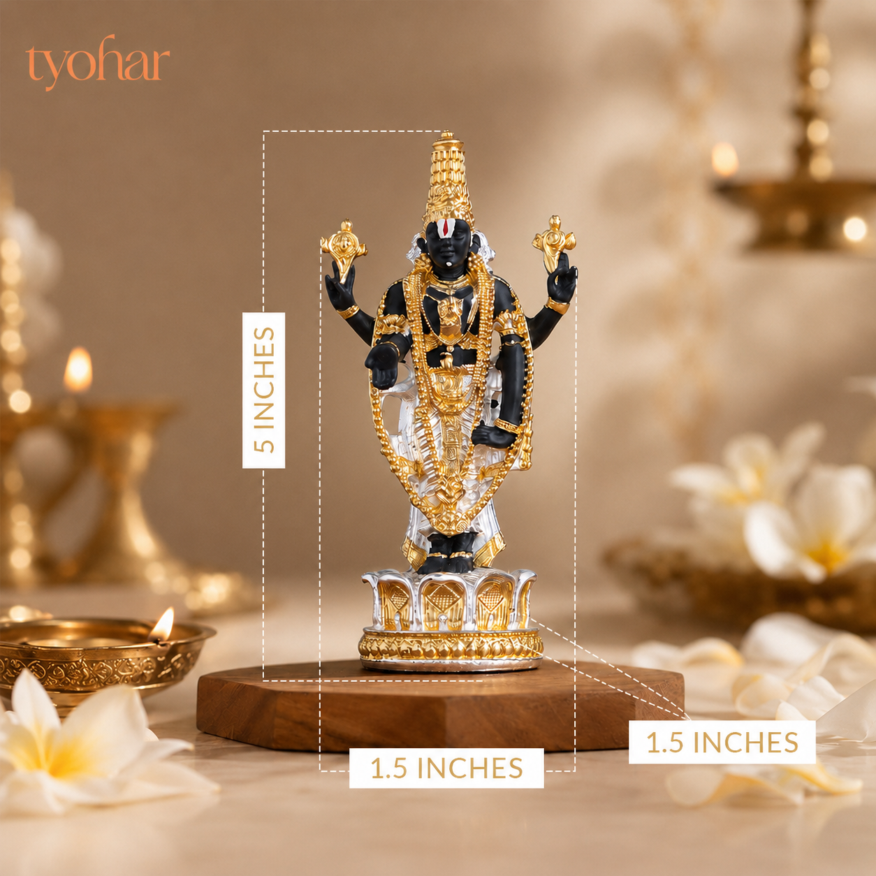 Sri Tirupati Balaji (Venkateswara) Standing Idol | Pure 24K Gold & 999 Silver Plated
