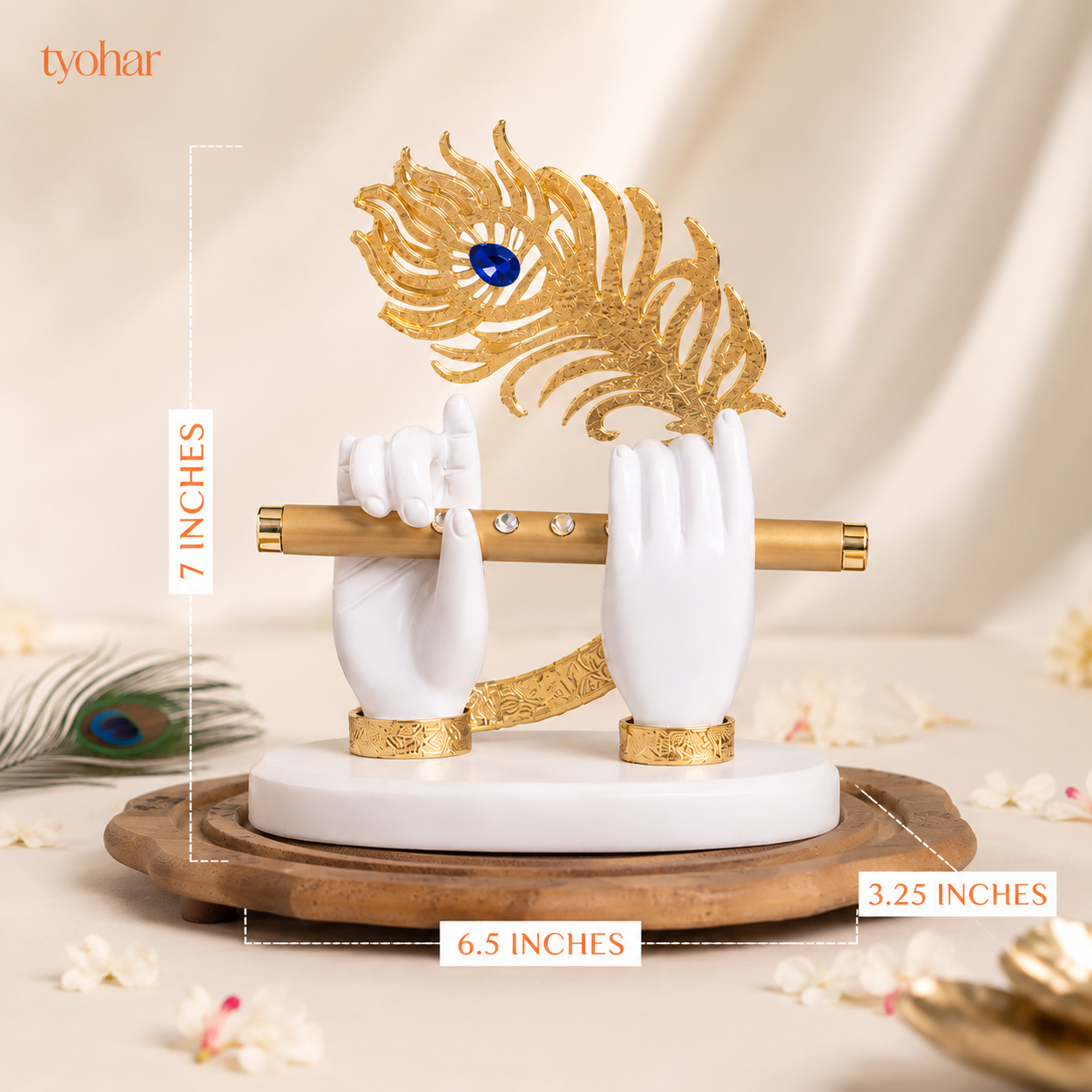 Krishna's Divine Hands with Flute & Intricate Morpankh | Pure 24K Gold Plated
