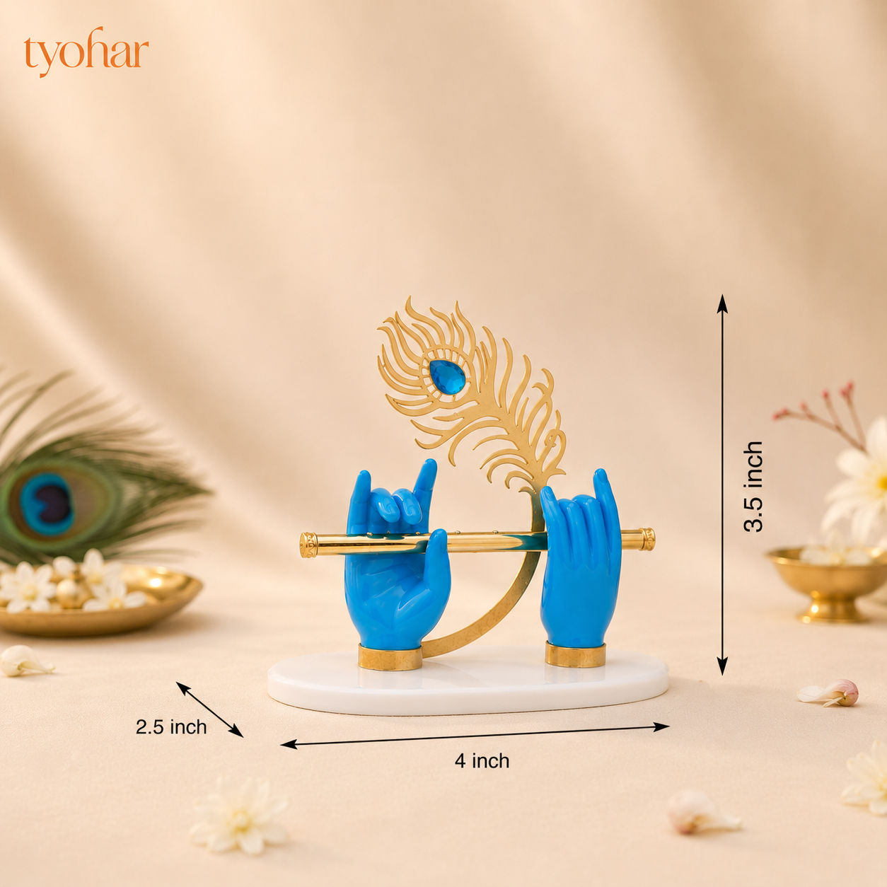 Krishna's Divine Hands with Flute & Intricate Morpankh | Pure 24K Gold Plated