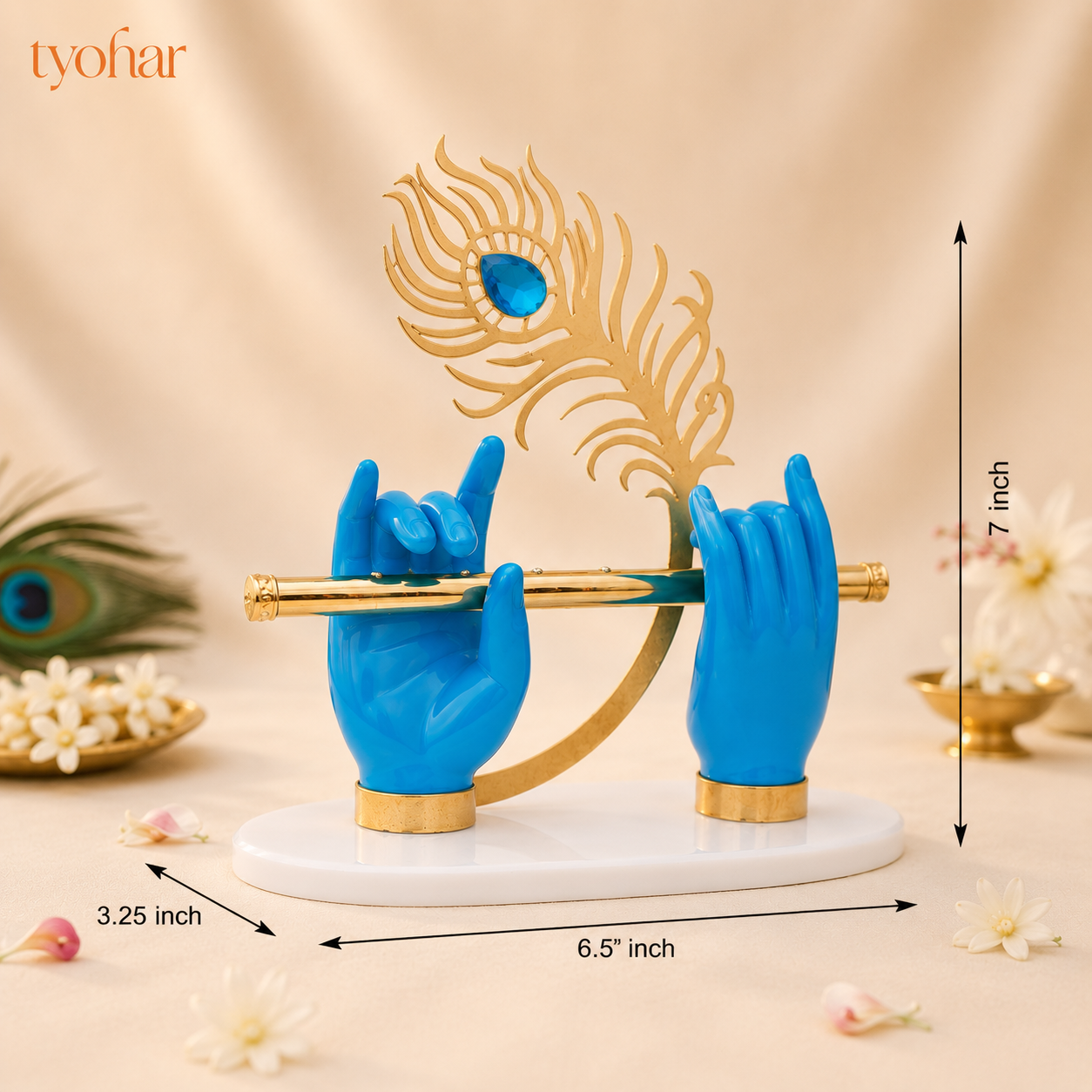 Krishna's Divine Hands with Flute & Intricate Morpankh | Pure 24K Gold Plated