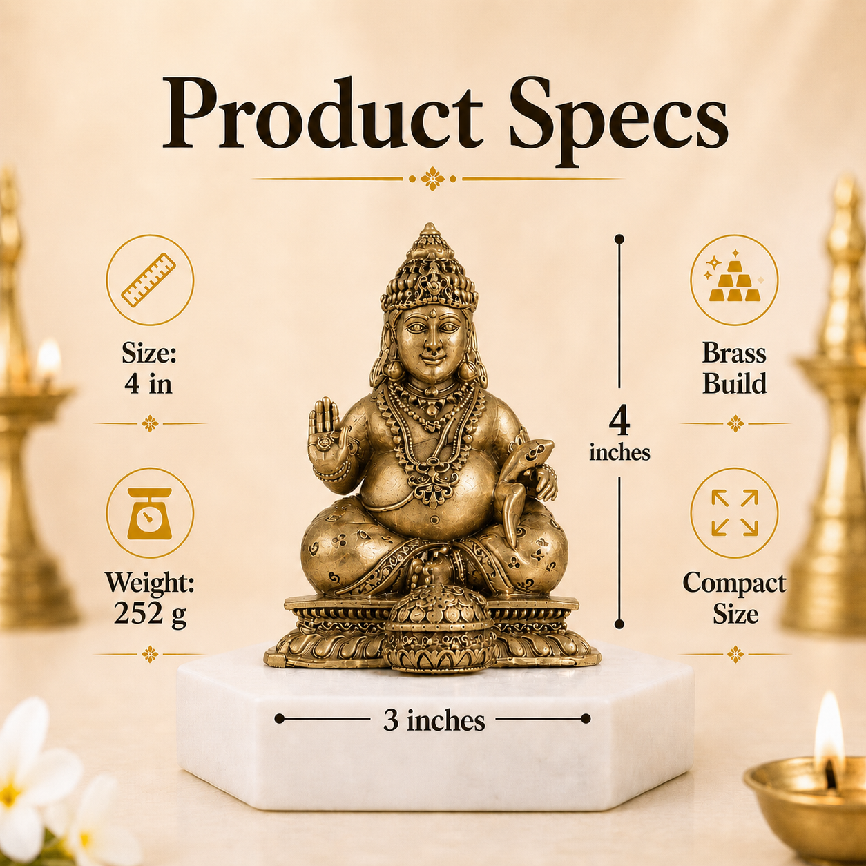 Lord Kuber Brass Idol With Mongoose [4 Inch]