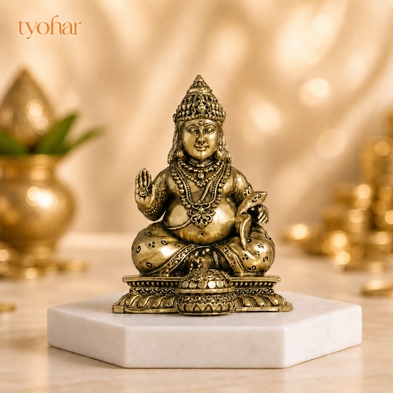 Lord Kuber Brass Idol With Mongoose [4 Inch]