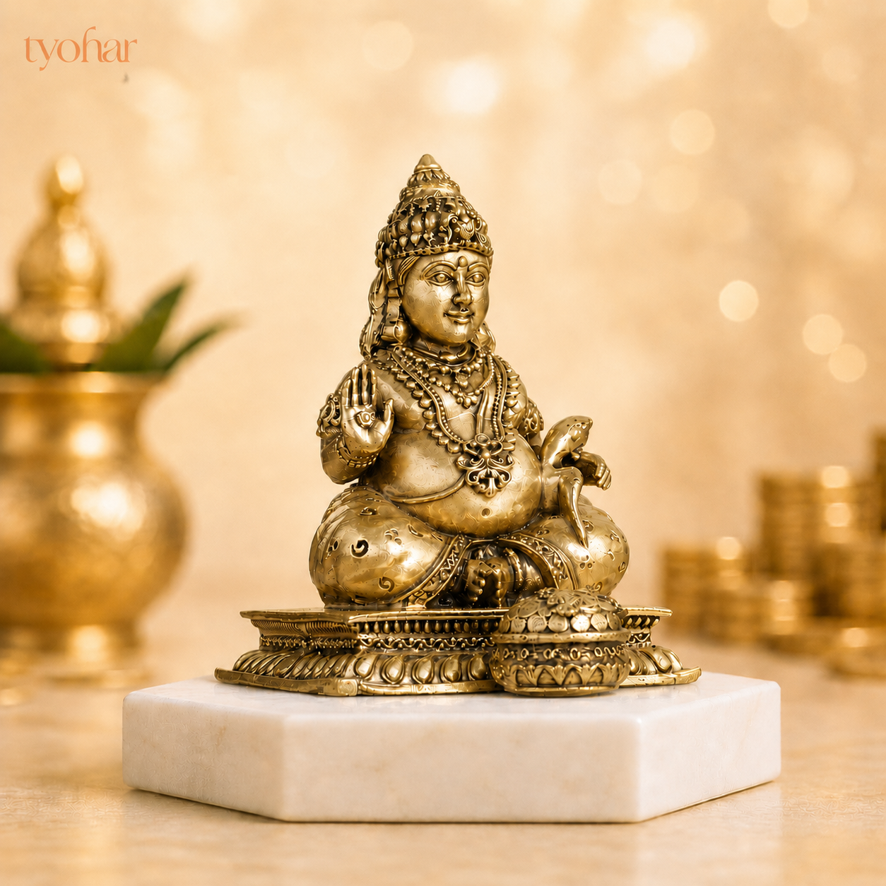Lord Kuber Brass Idol With Mongoose [4 Inch]
