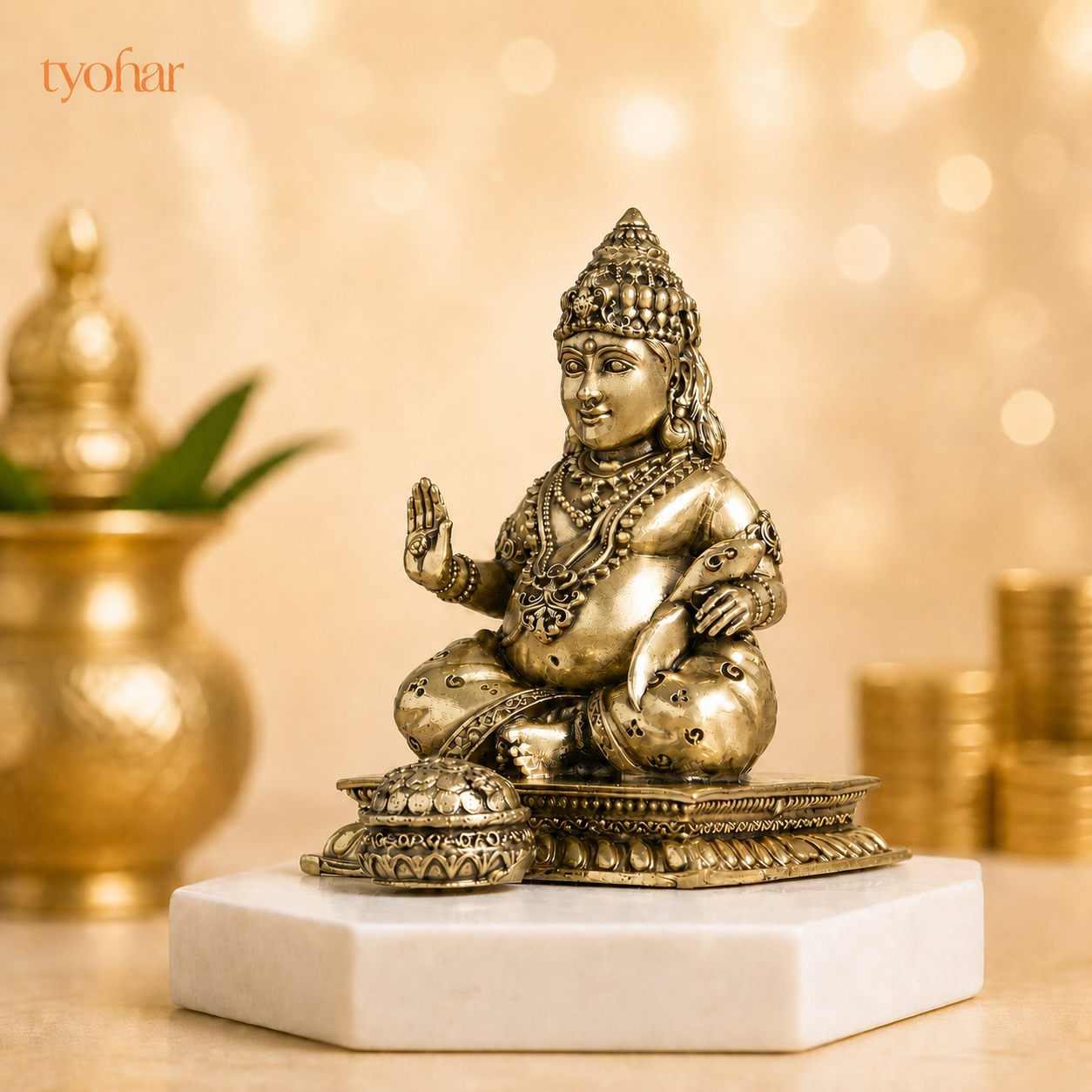 Lord Kuber Brass Idol With Mongoose [4 Inch]