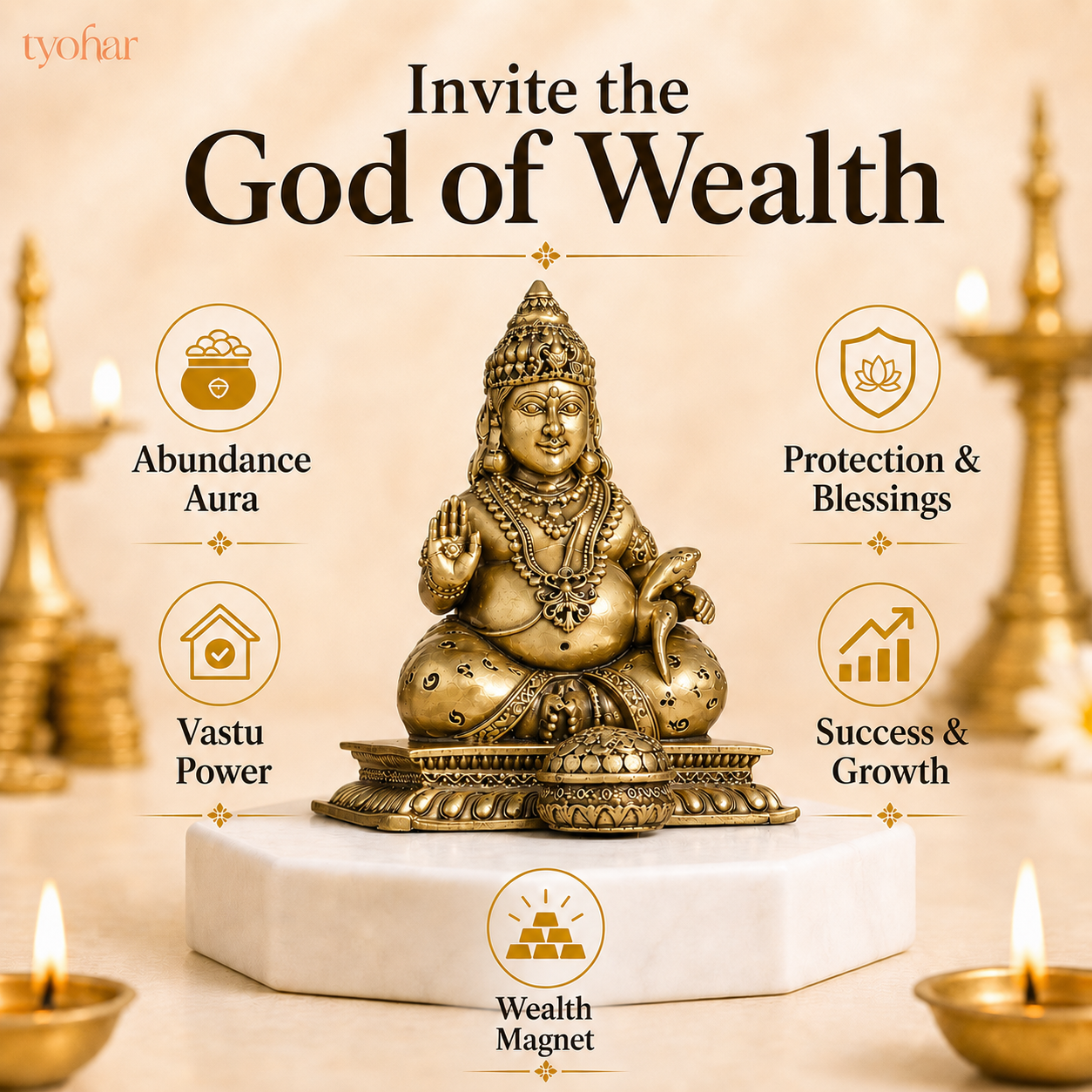 Lord Kuber Brass Idol With Mongoose [4 Inch]