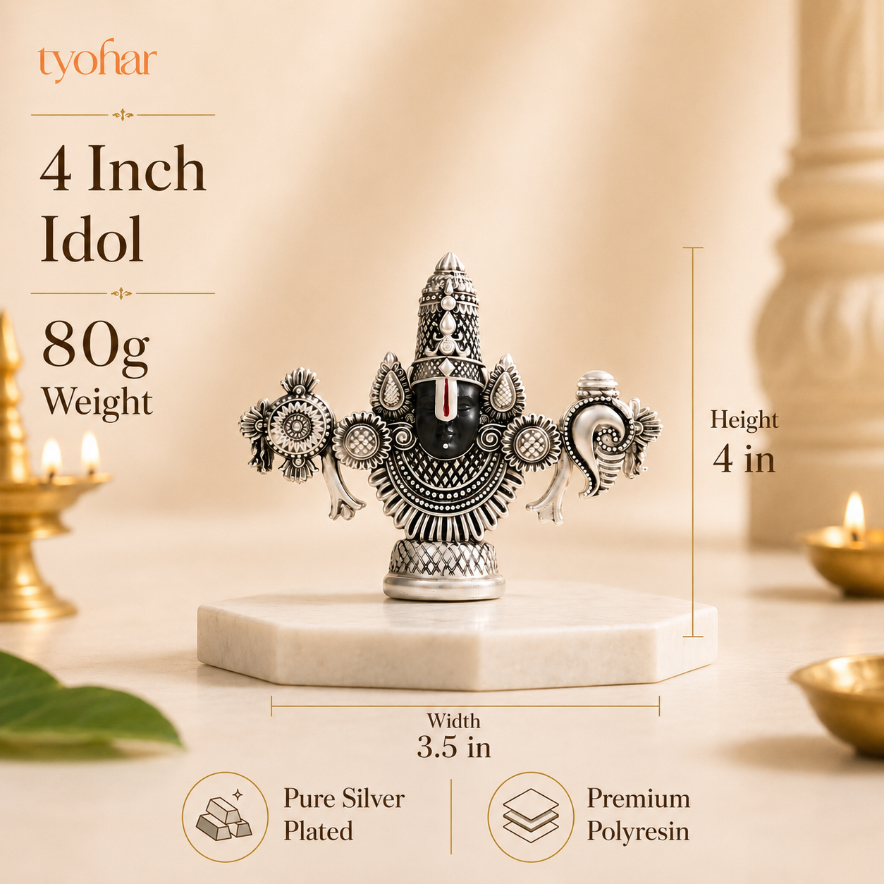 Shree Balaji Face Idol | Pure Silver Plated