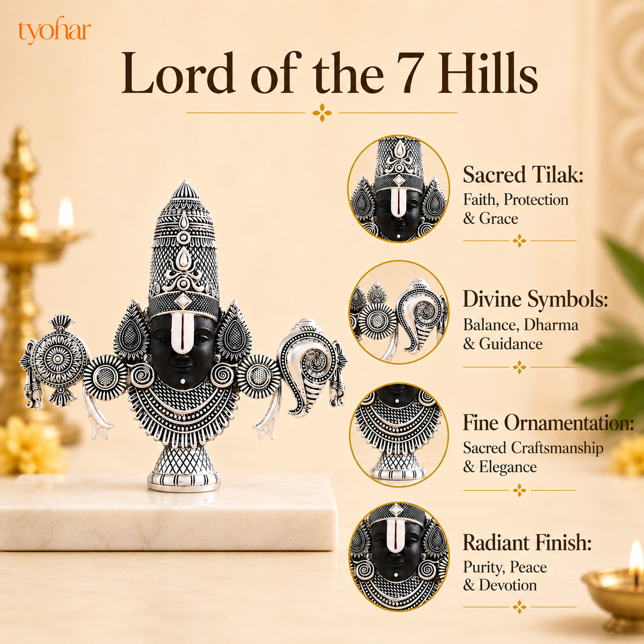 Shree Balaji Face Idol | Pure Silver Plated