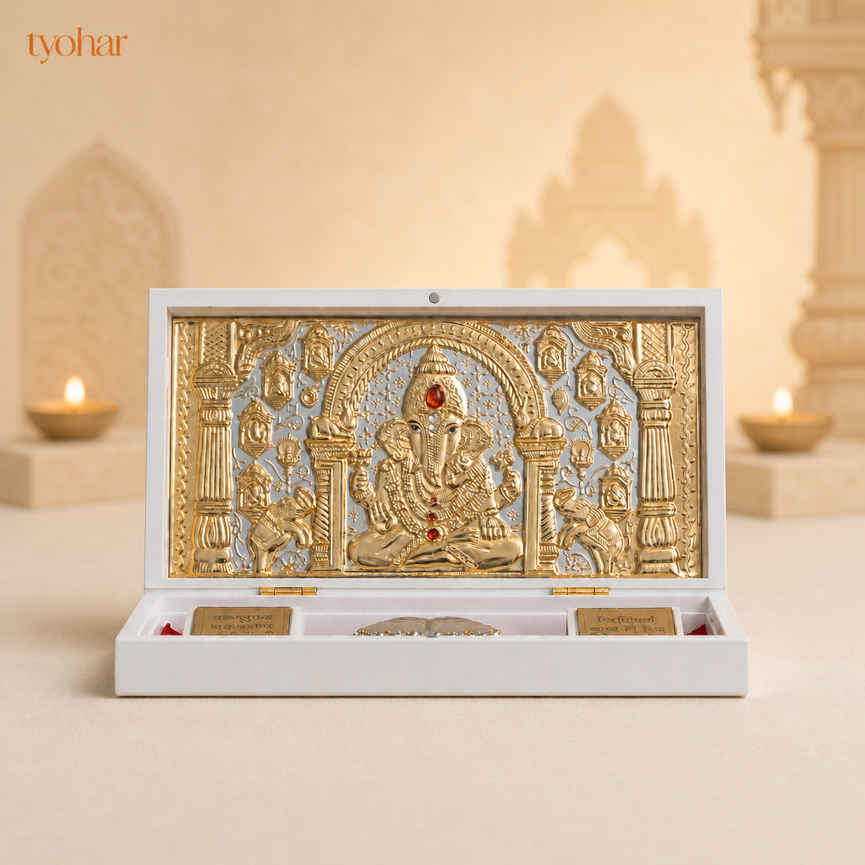 Shree Ganesh Lakshmi Saraswati Pocket Temple | Pure Gold Plated