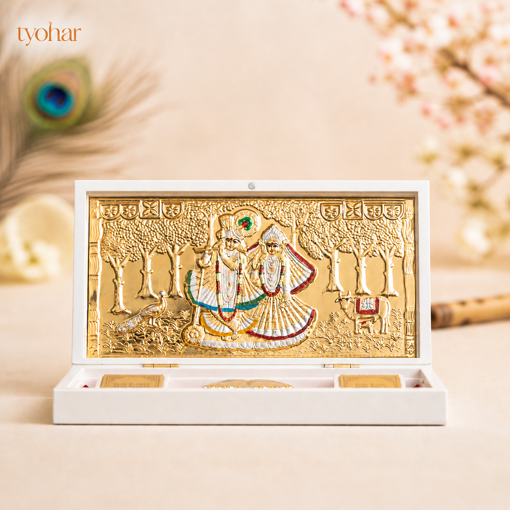 Shreenathji & Radha Krishna Pocket Temple | Pure Gold Plated