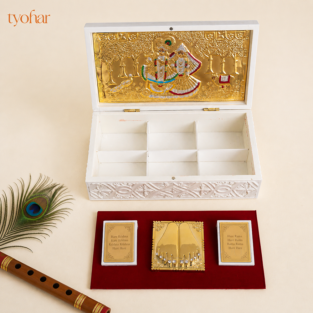 Shreenathji & Radha Krishna Pocket Temple | Pure Gold Plated