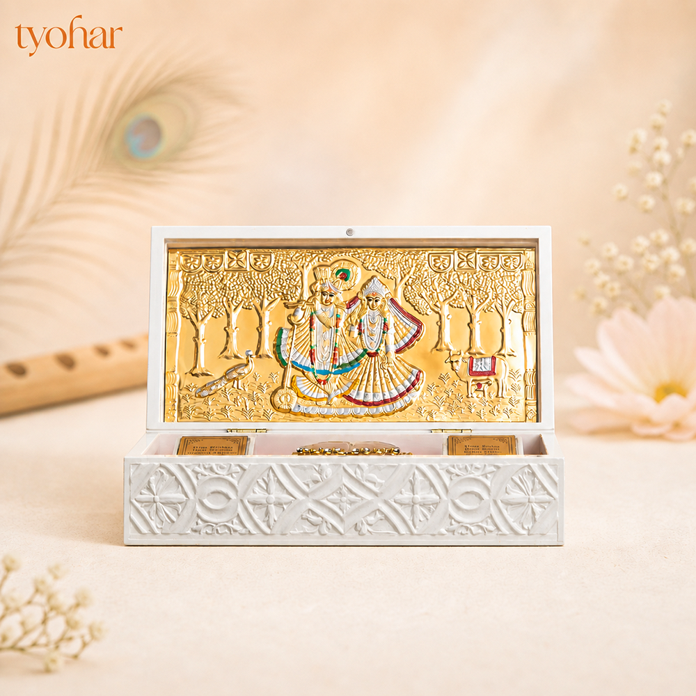 Shreenathji & Radha Krishna Pocket Temple | Pure Gold Plated