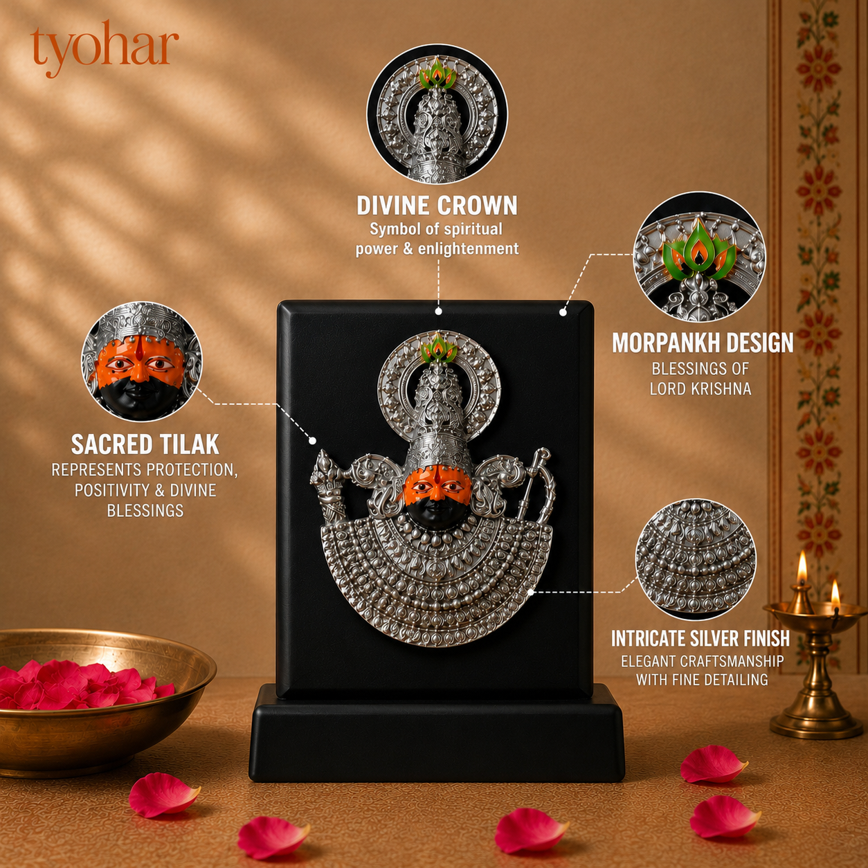 Baba Khatu Shyam Ji 3D Idol | Pure Gold & Silver Plated