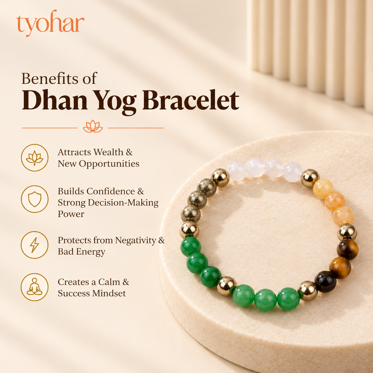Dhanyog Bracelet | 5 Powerful Crystals + FREE Selenite Plate