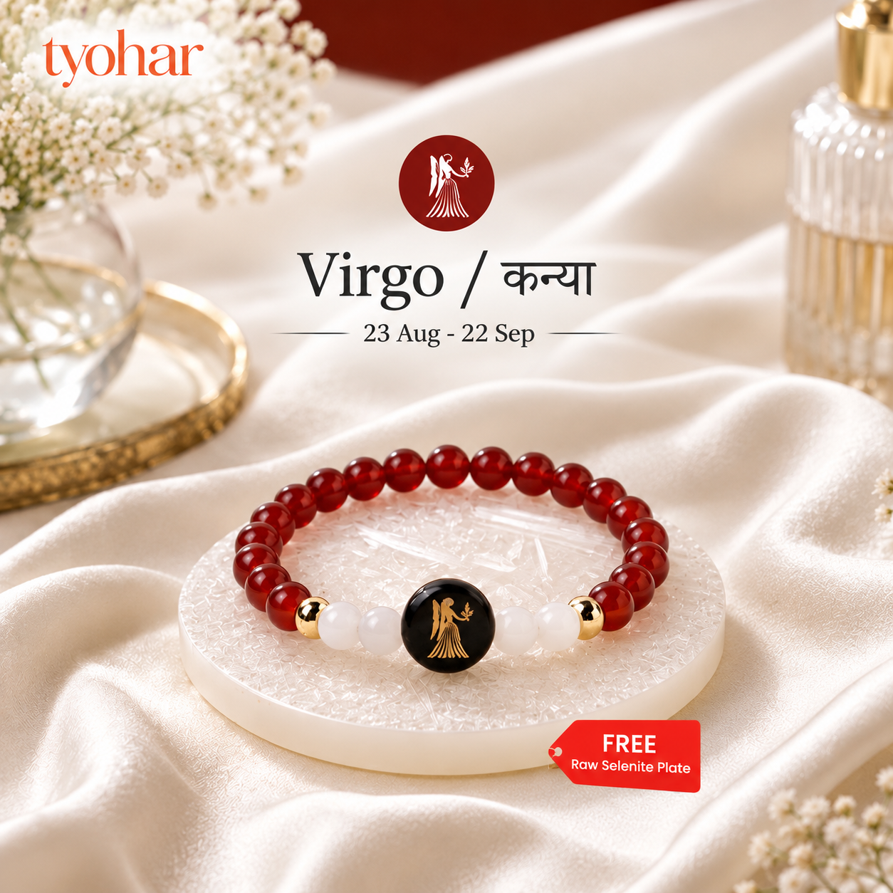 Zodiac Sign Bracelet | Your Crystals + FREE Selenite Plate