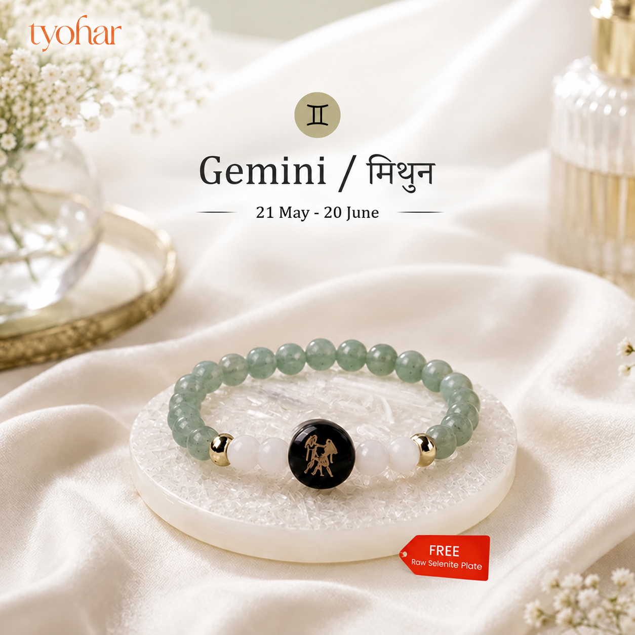 Zodiac Sign Bracelet | Your Crystals + FREE Selenite Plate