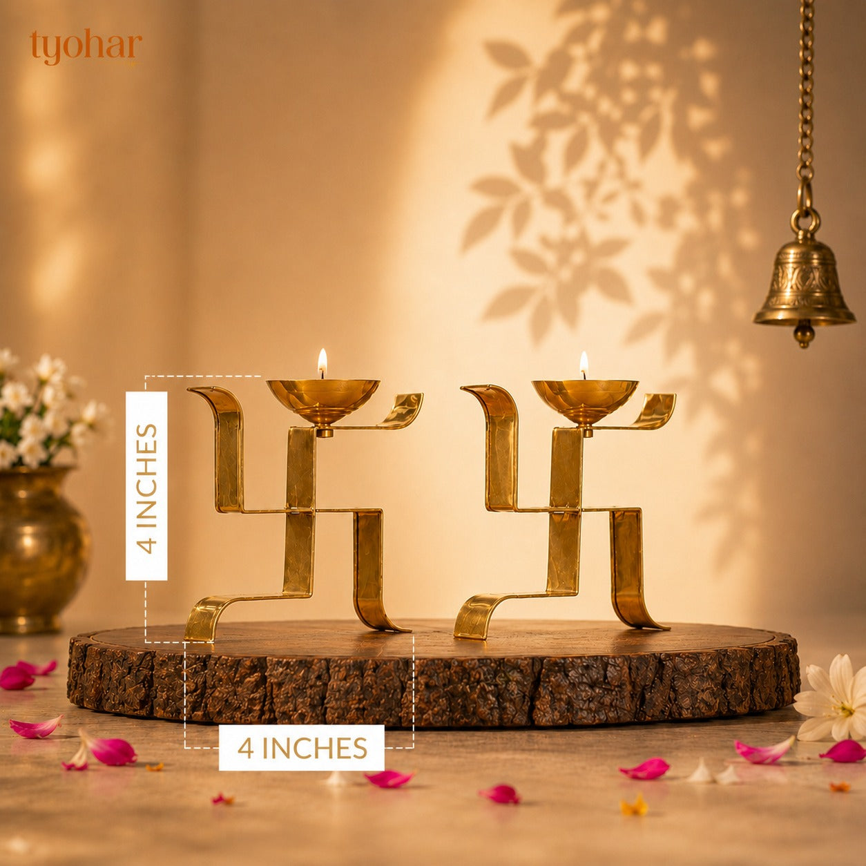 Brass Vertical Swastika Symbol Diyas (Set of 2)