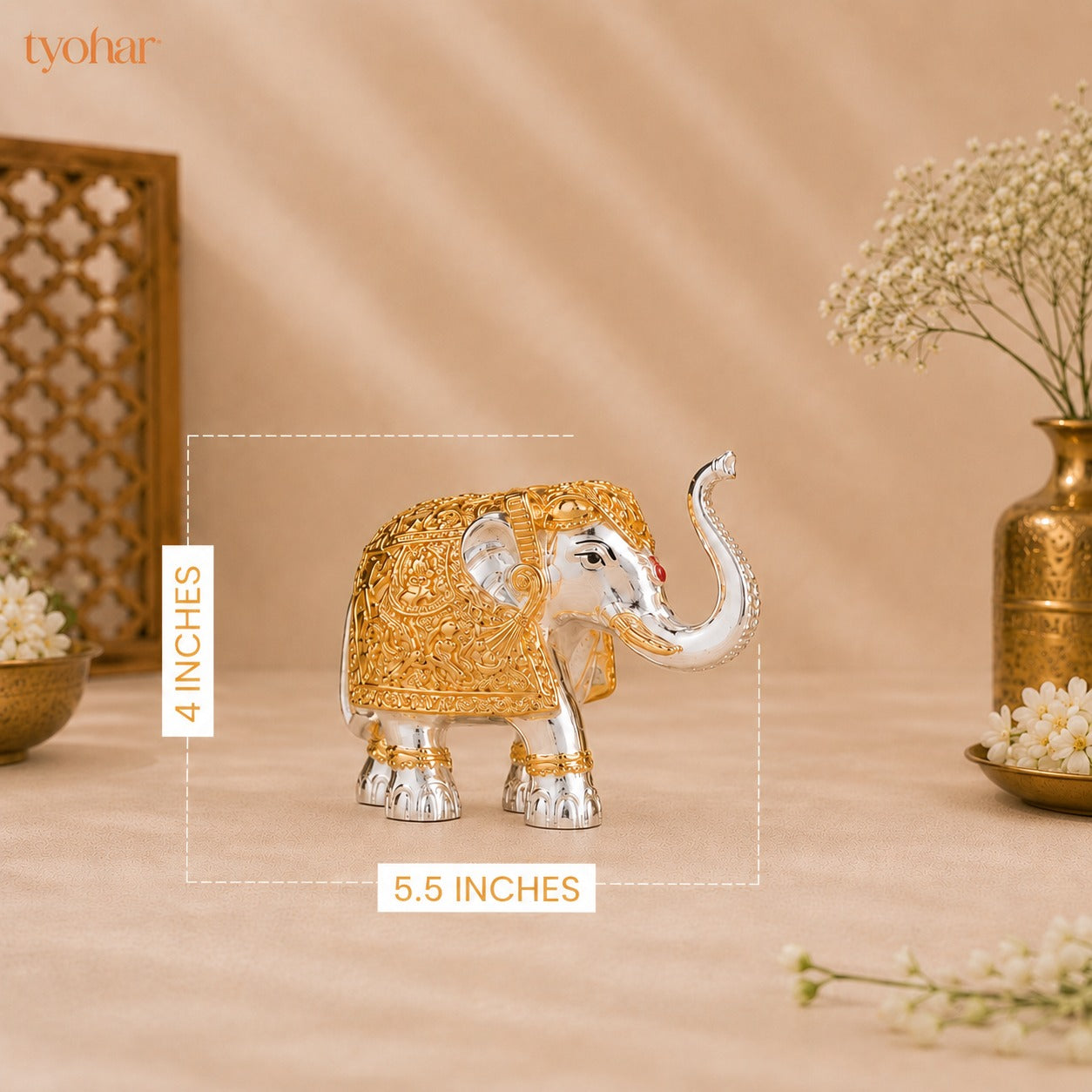 Trunk Up Elephant Pair - Gold & Silver Plated