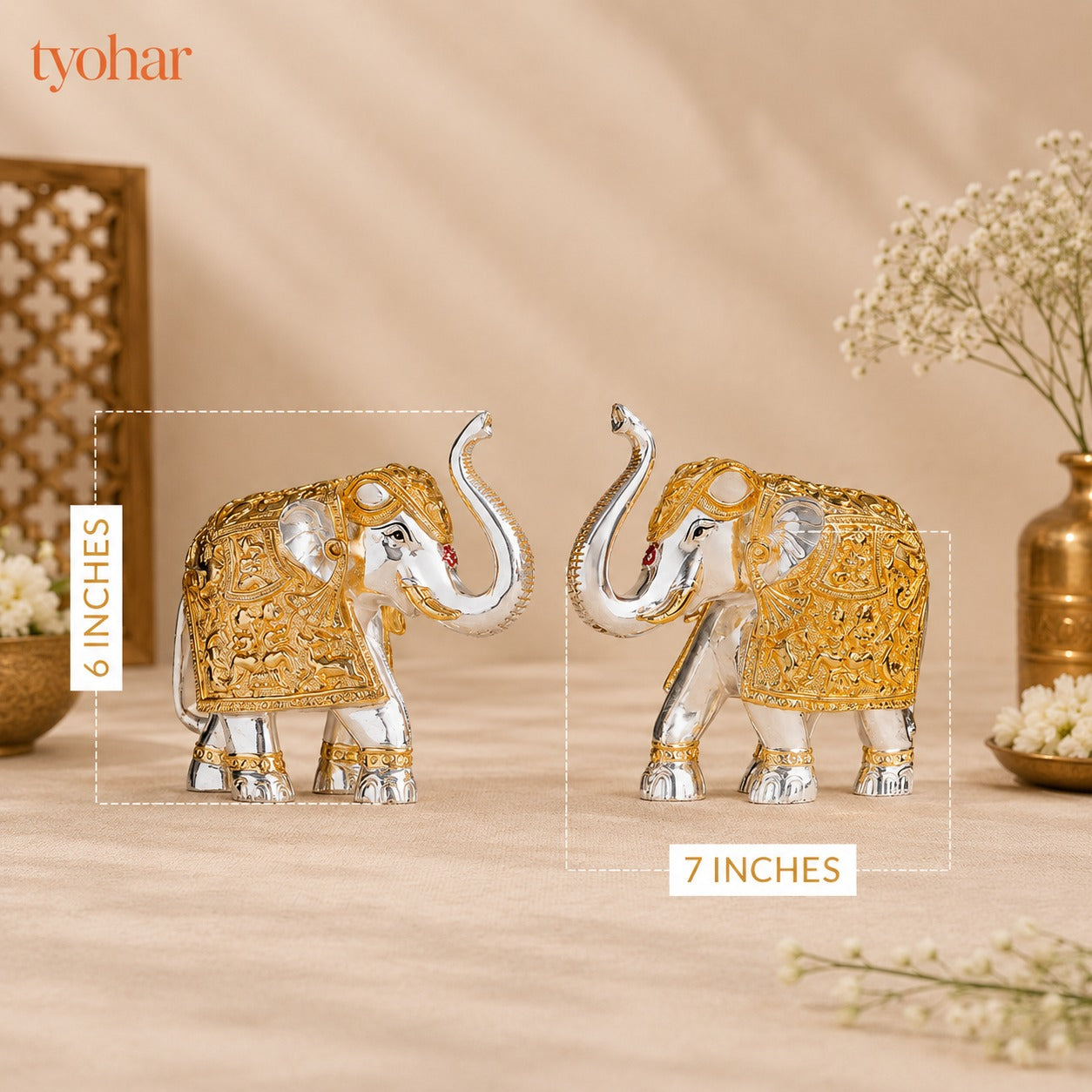 Trunk Up Elephant Pair - Gold & Silver Plated